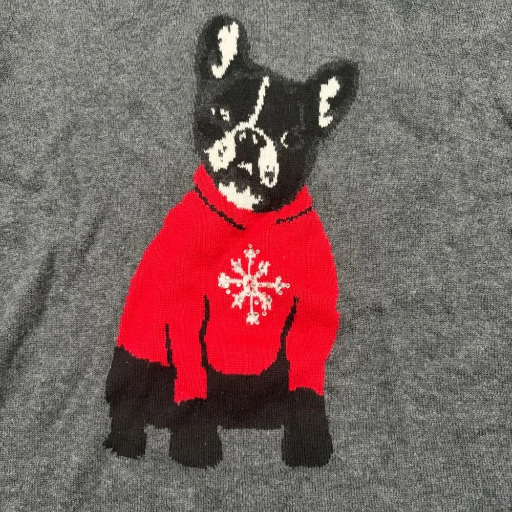 Westport 1962 French Bulldog Sequin Snowflake Christmas Sweater Gray XL